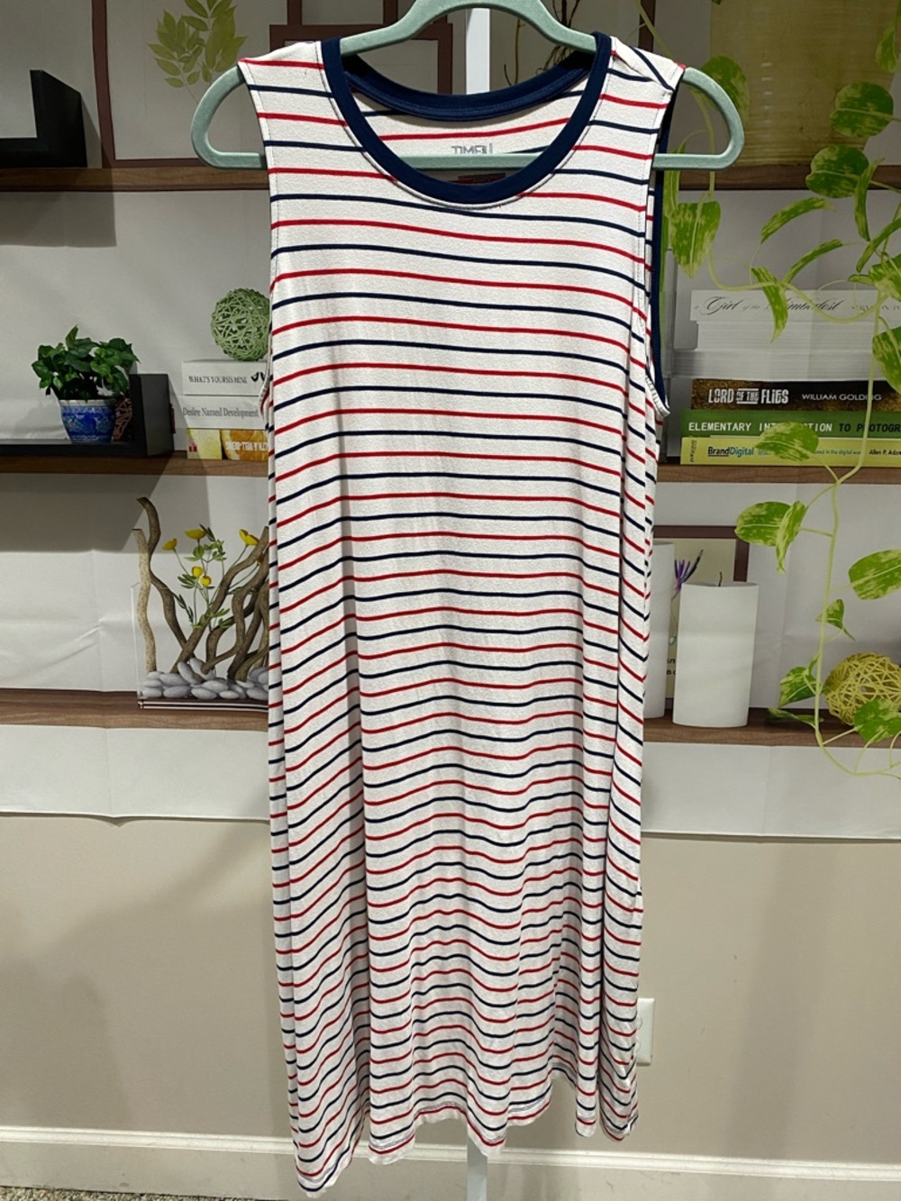 Time and Tru Red, Navy and White Striped Sleeveless Dress XL. Ptp 22